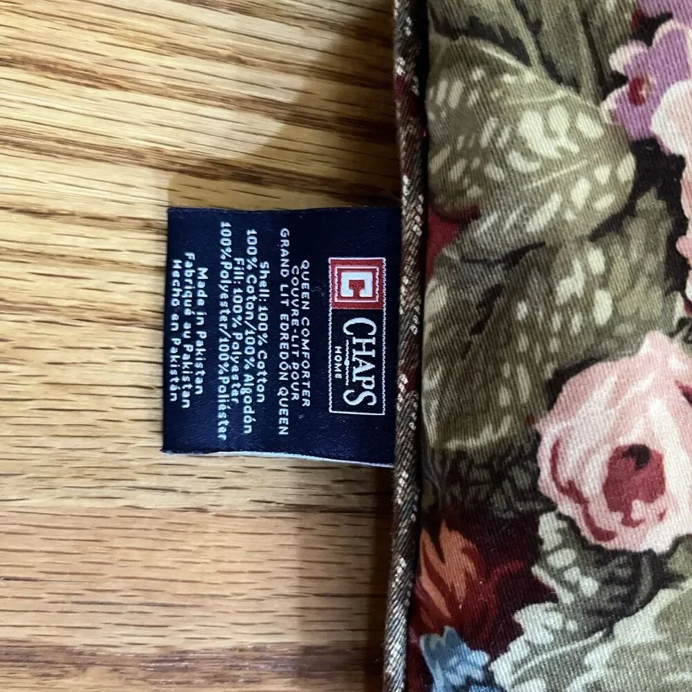 Ralph Lauren VTG Chaps Summerton Red Floral/Houndstooth Queen comforter 93x94